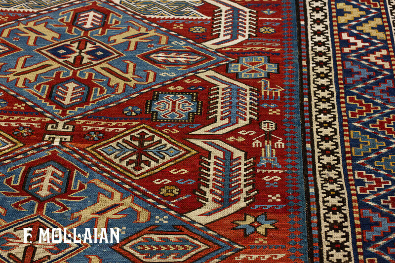 Kilim Sumak Antico Caucasico a fondo Rosso n°:83489748